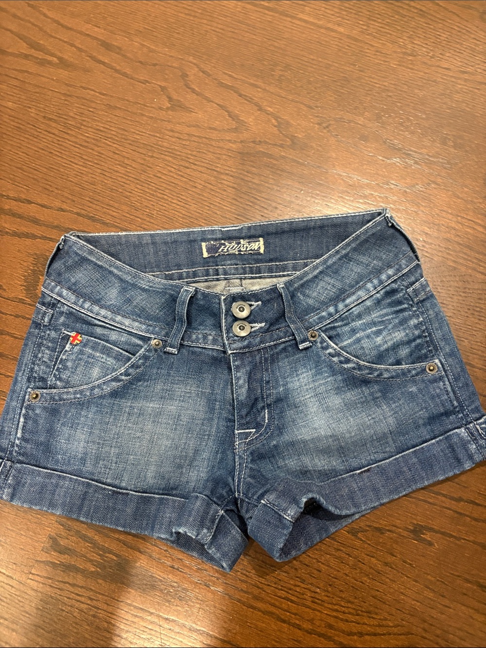 Hudson Jeans Dark Blue Distressed Cuffed Denim Shorts